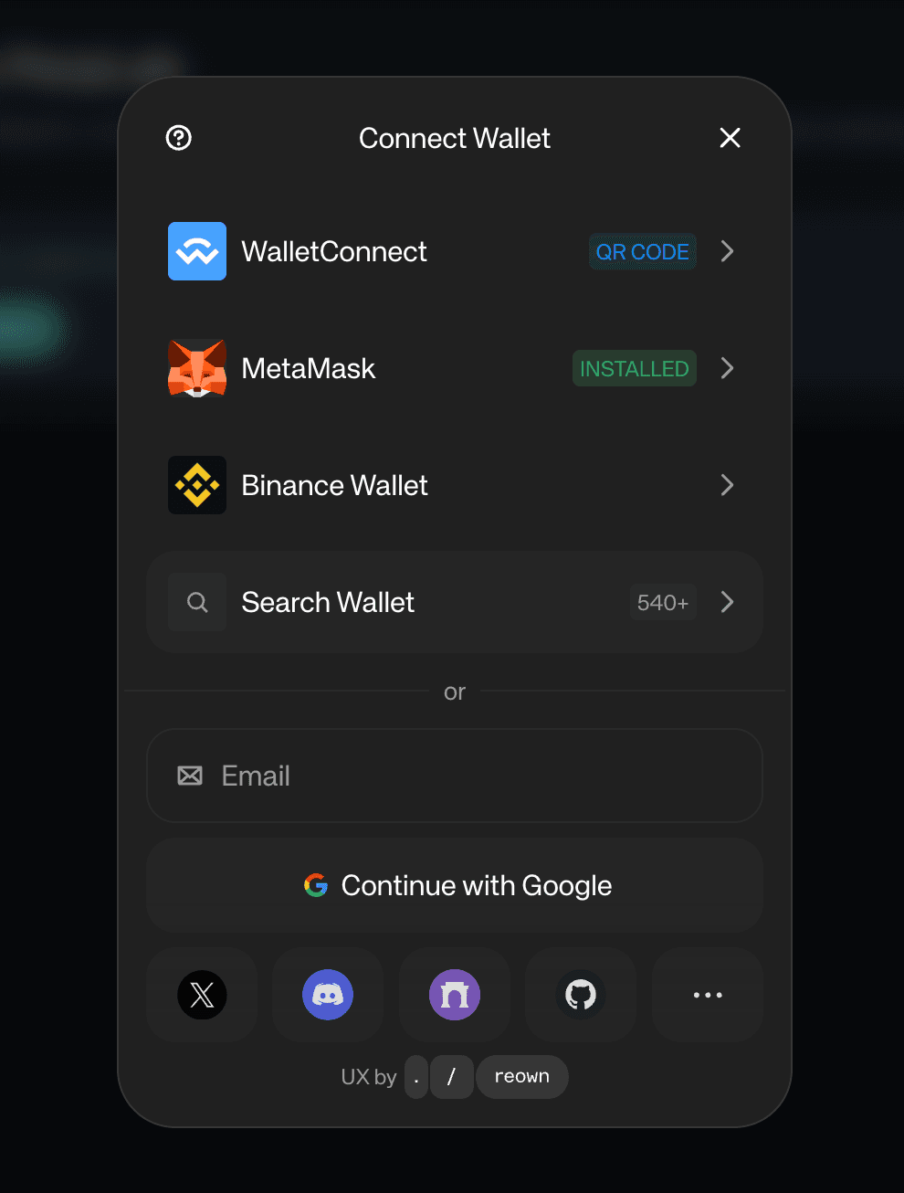 Choose a wallet provider in PerpLab